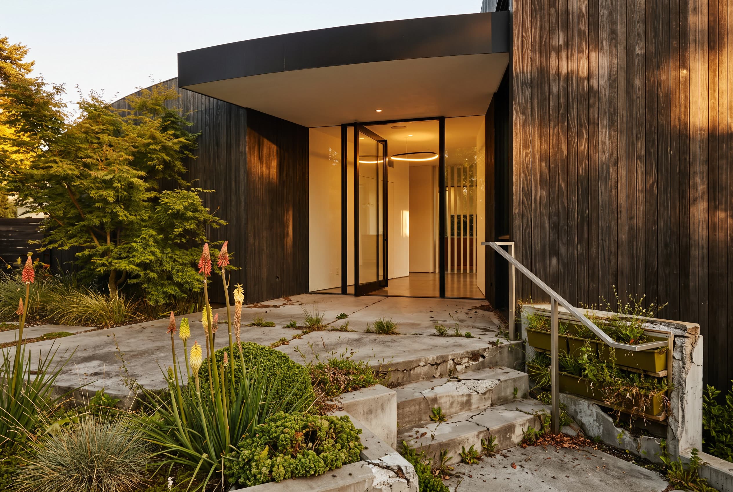 Before exterior concrete renovation at a modern North York home entrance
